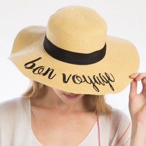 Bon Voyage Embroidery Straw Floppy Sun Hat